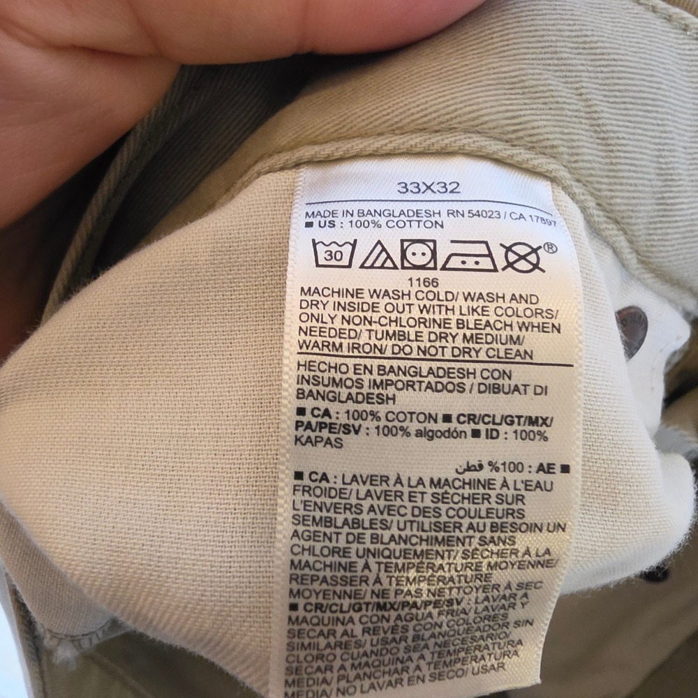 Old Navy Chino Pants Mens 33x32 Straight Leg  Khaki New Built-In Tough Cotton - Picture 5 of 10
